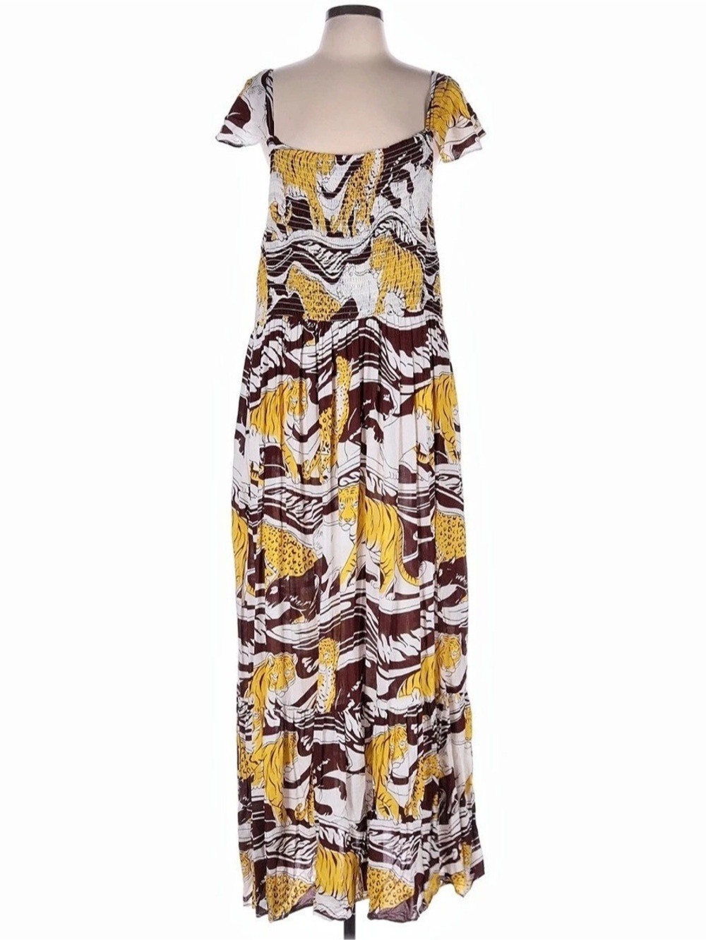 By Anthropologie Panther Ruffled Smocked Tiger Leopard Maxi Dress Size 1X